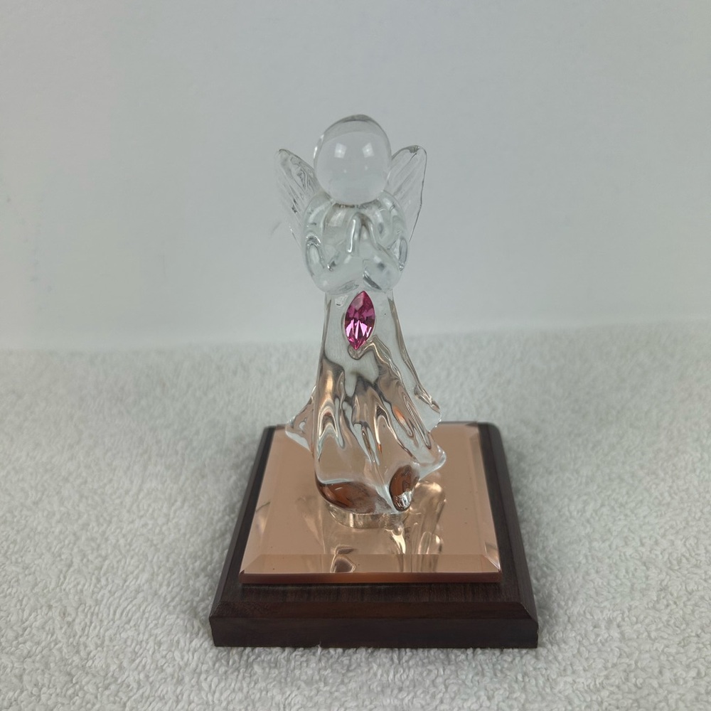 Dacra Glass Company Crystal Angel Figurine with October Stone on Wood Base